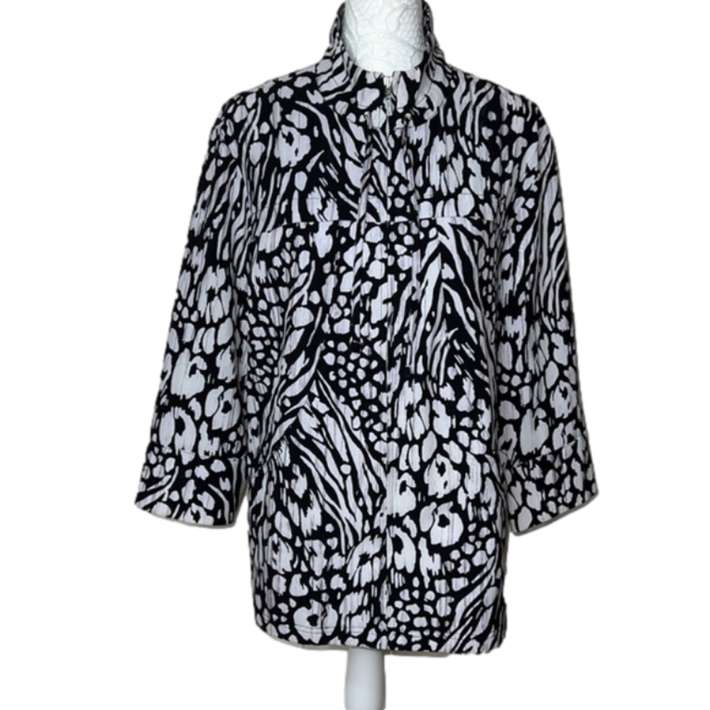 ZENERGY by Chico's Animal Print Zip Up 3/4 Sleeve Jacket - Size 2 (Large/12)